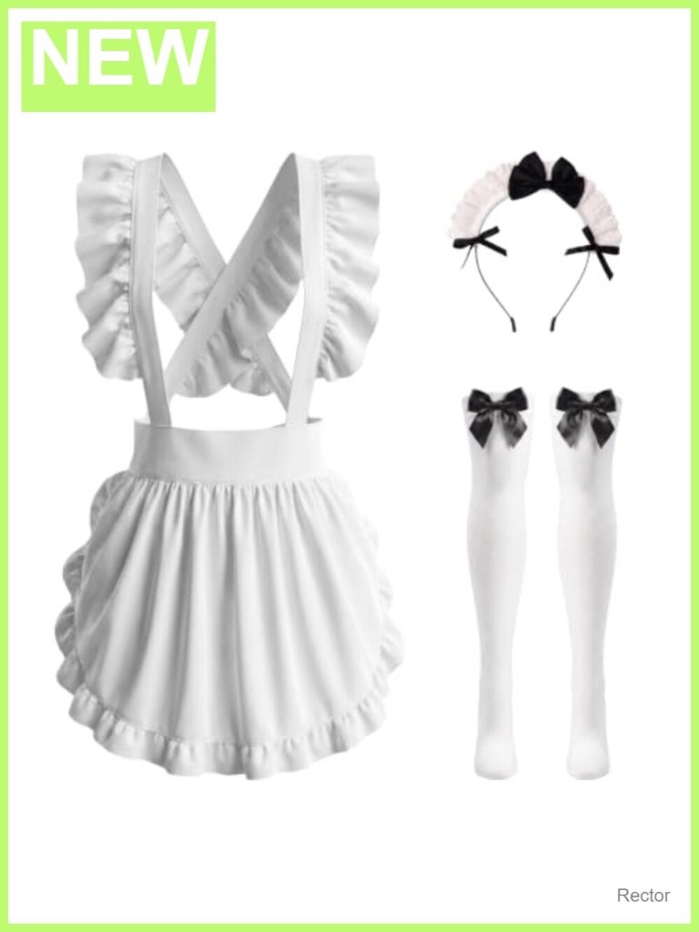 Women's French Maid Costume Set Apron Headpiece Thigh Highs